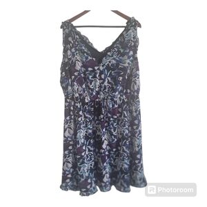 Torrid Blue & Purple Printed Ruffle Trim Dress Sleeveless V-Neck - Size 1X